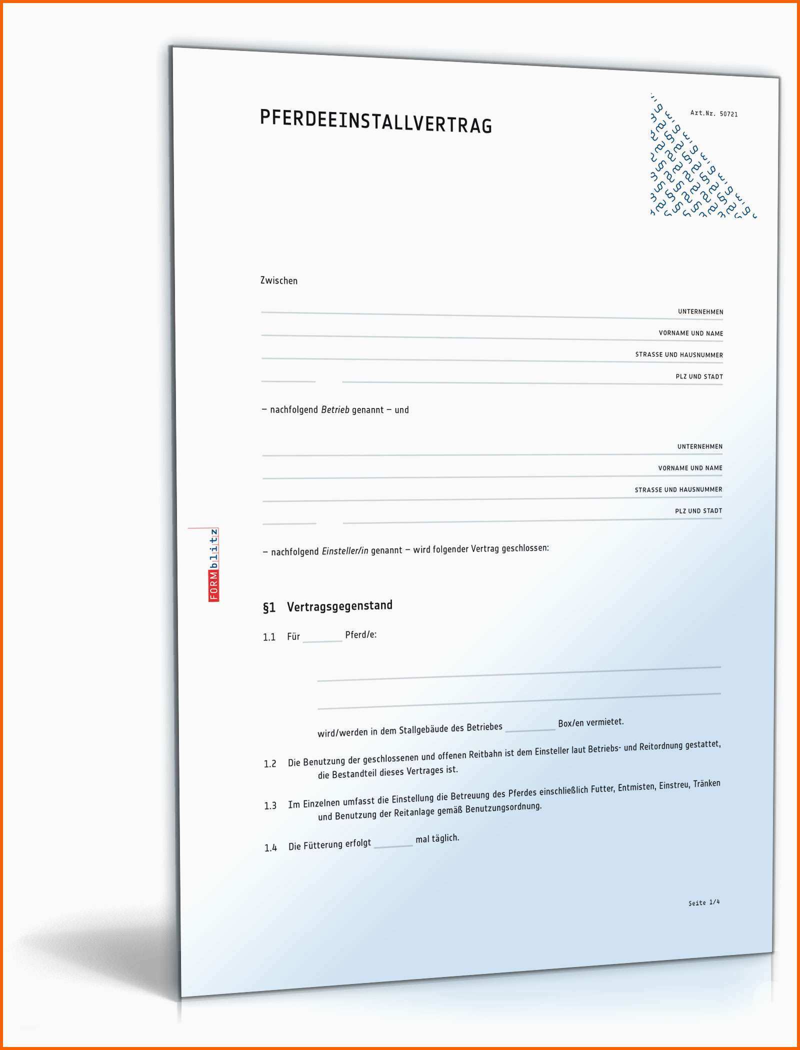 Hervorragen Einstellvertrag Einstallvertrag Pferd Muster Vorlage