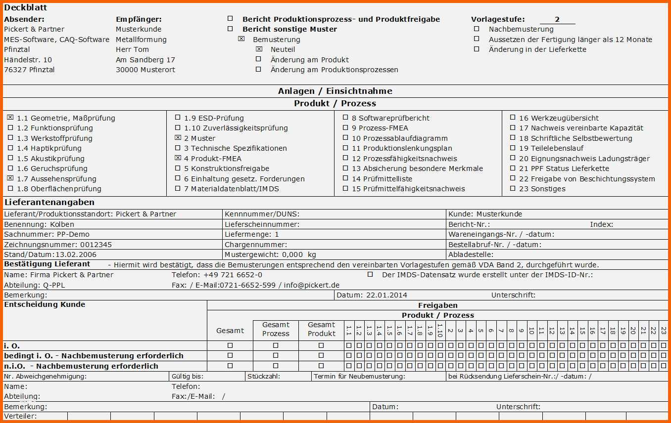 Hervorragen Erstmusterprüfbericht Vda Vorlage Excel Erstaunlich
