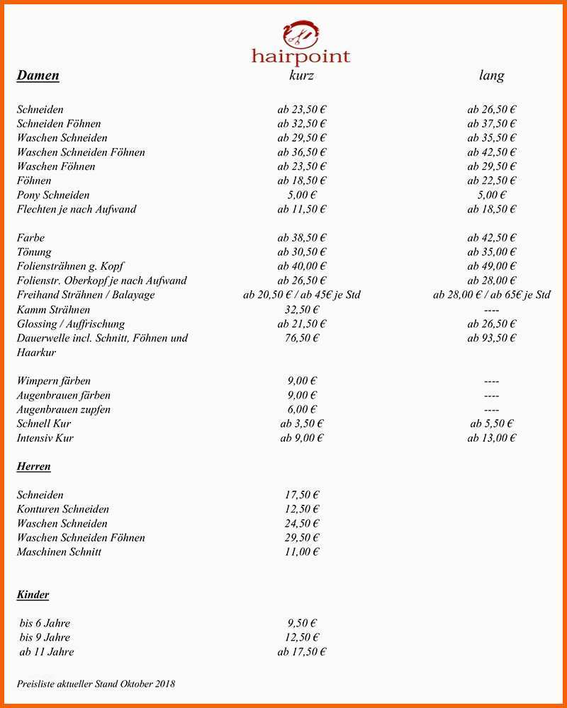 friseur preisliste 2018