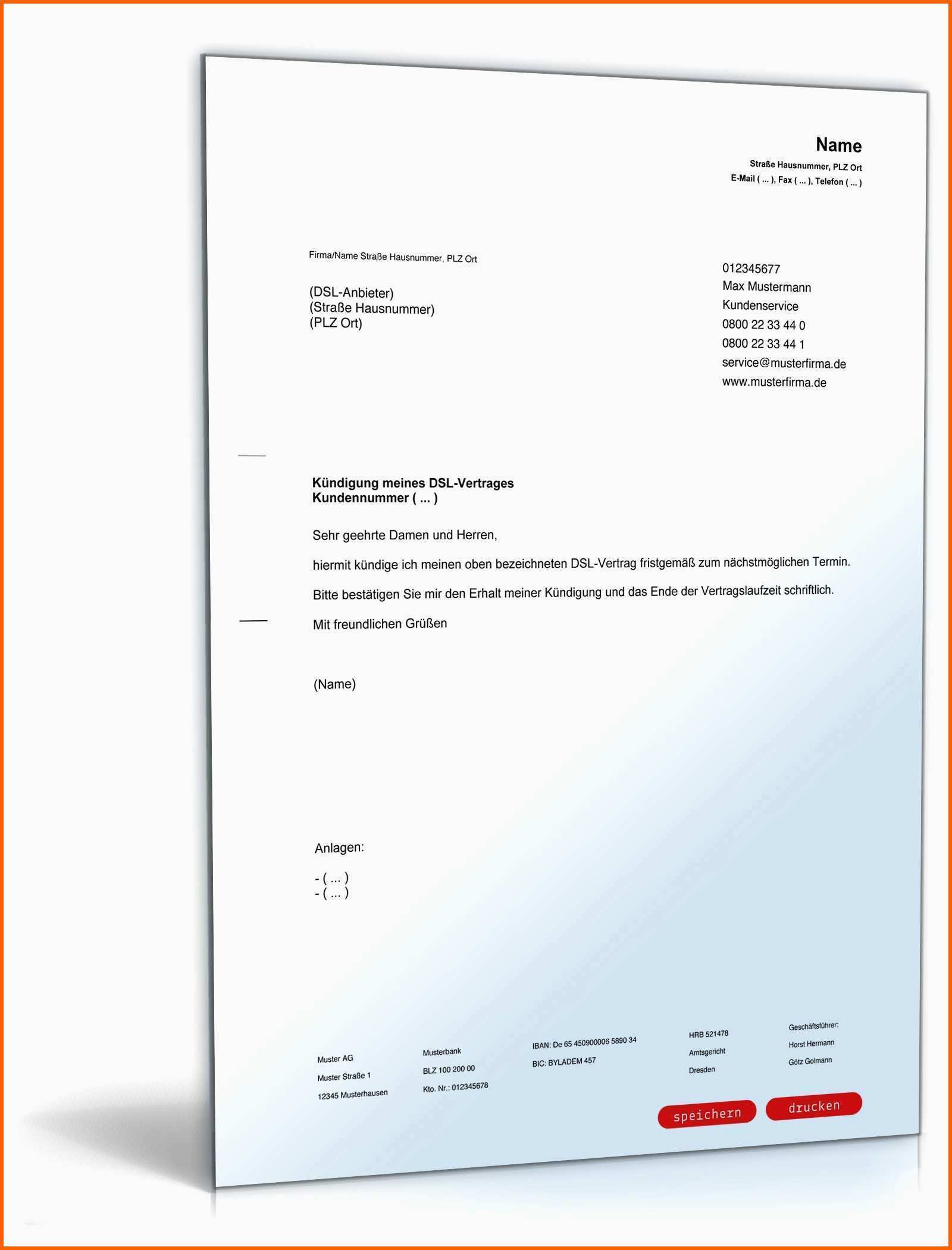 Hervorragen Gez Kündigen Vorlage Inspiration Fristgemäße Kündigung Dsl