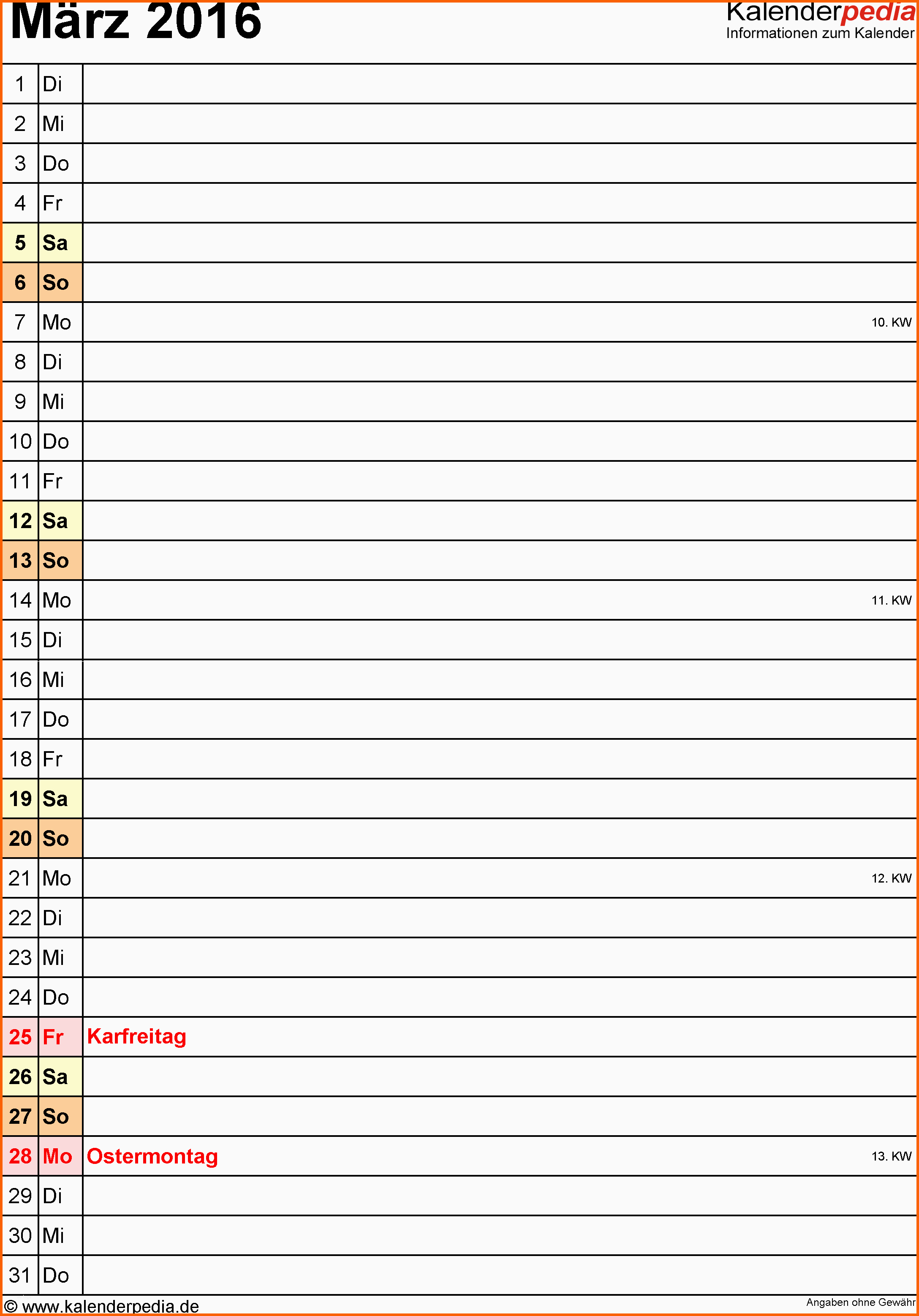 Hervorragen Kalender März 2016 Als Pdf Vorlagen