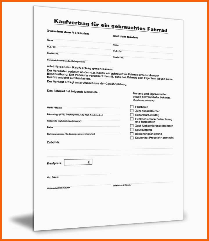 Hervorragen Kaufvertrag Gebrauchtes Fahrrad