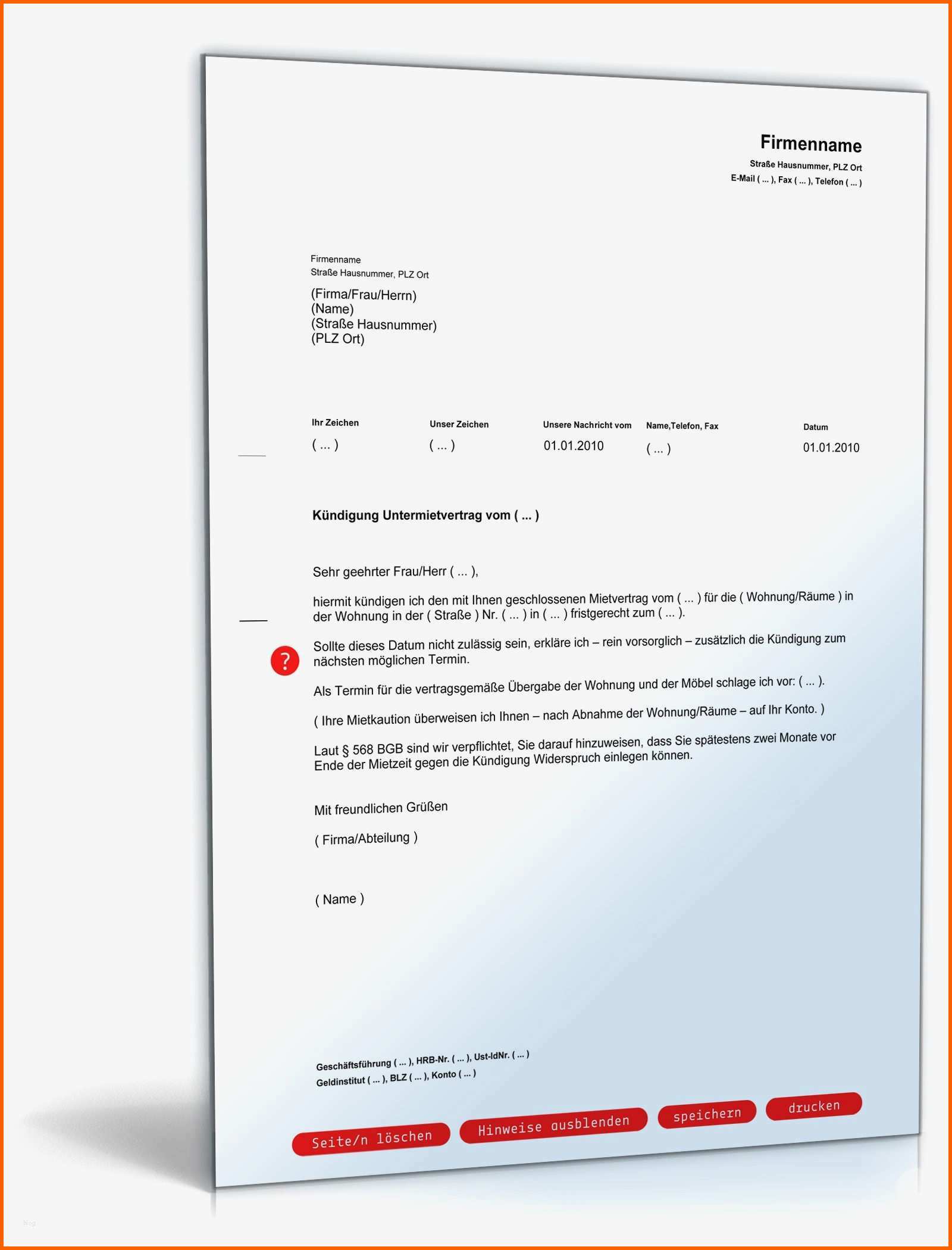 Hervorragen Kündigung Mietvertrag Vorlage Kostenlos Mieter Genial