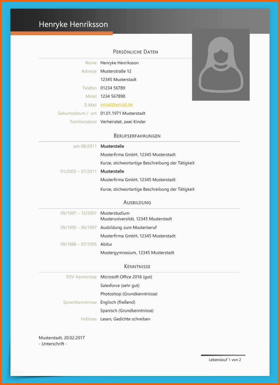 Hervorragen Lebenslauf Vorlage Modern Kostenloser Download