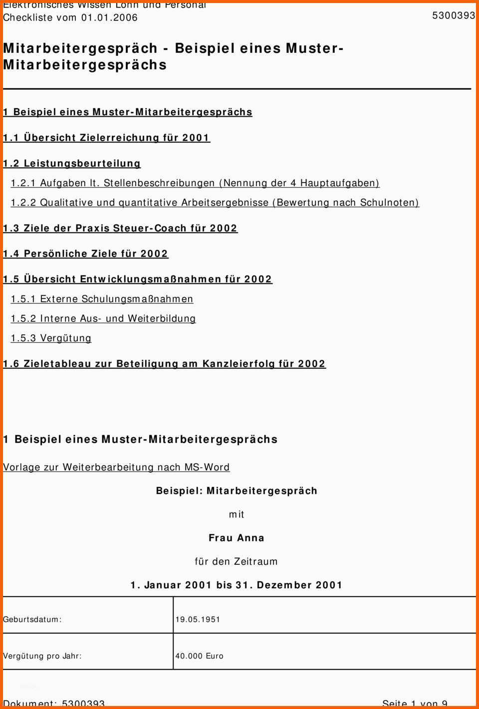 Hervorragen Mitarbeitergespräch Beispiel Eines Muster