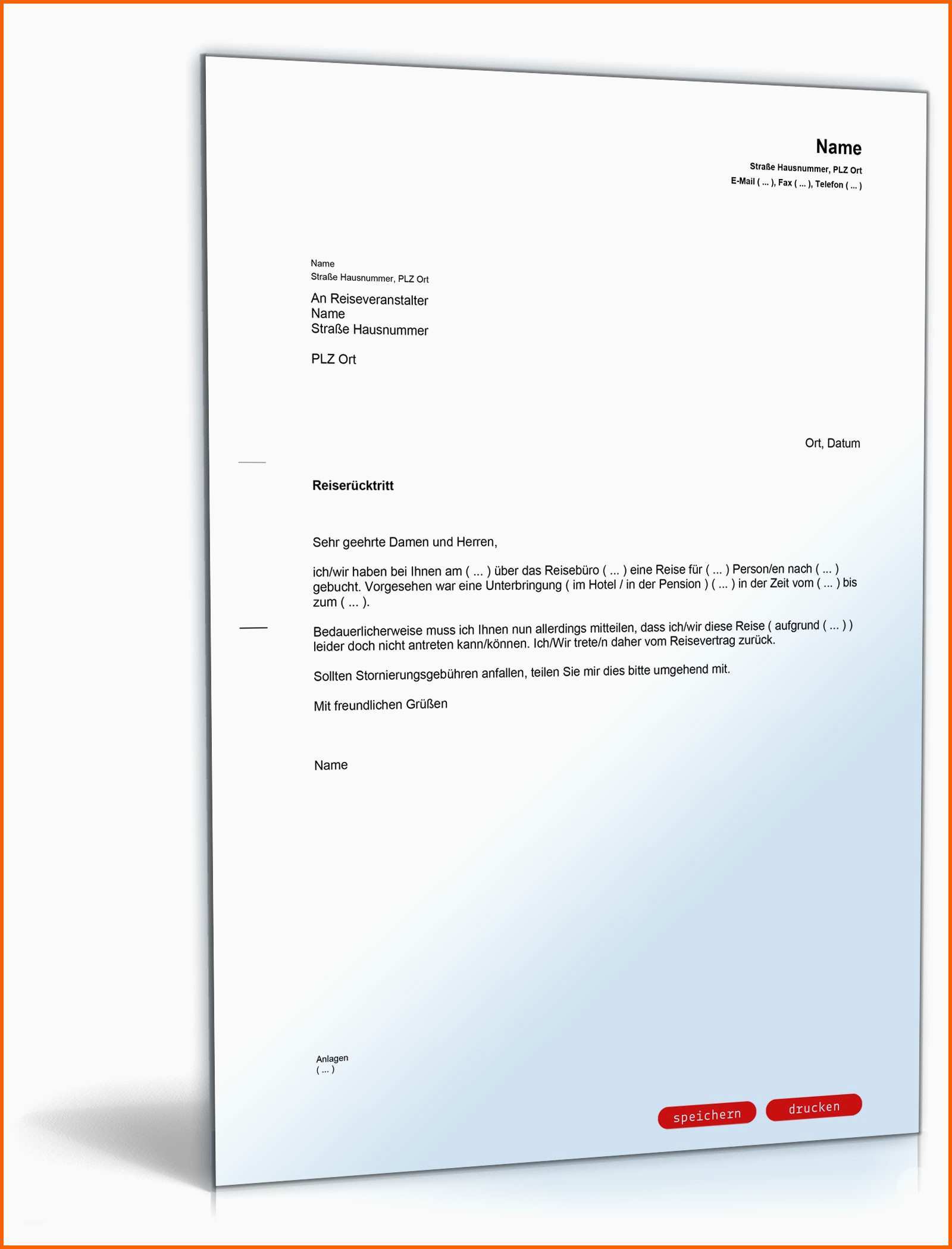 Hervorragen Reiserücktrittserklärung