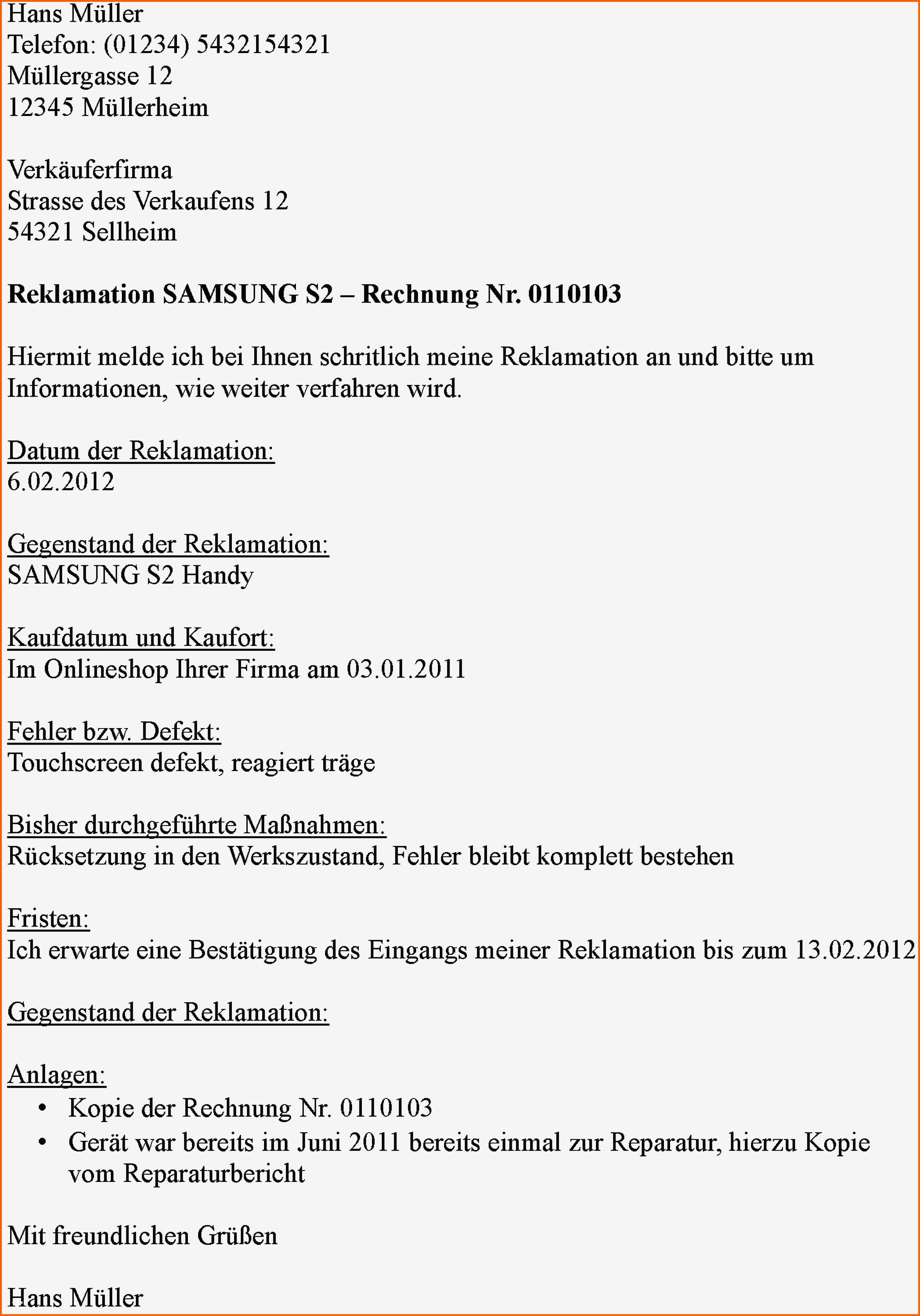 reklamation vorlage word gut reklamation muster reklamationsschreiben muster