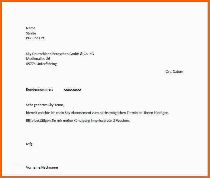 Hervorragen Sky Kündigung Vorlage Zum Ausdrucken