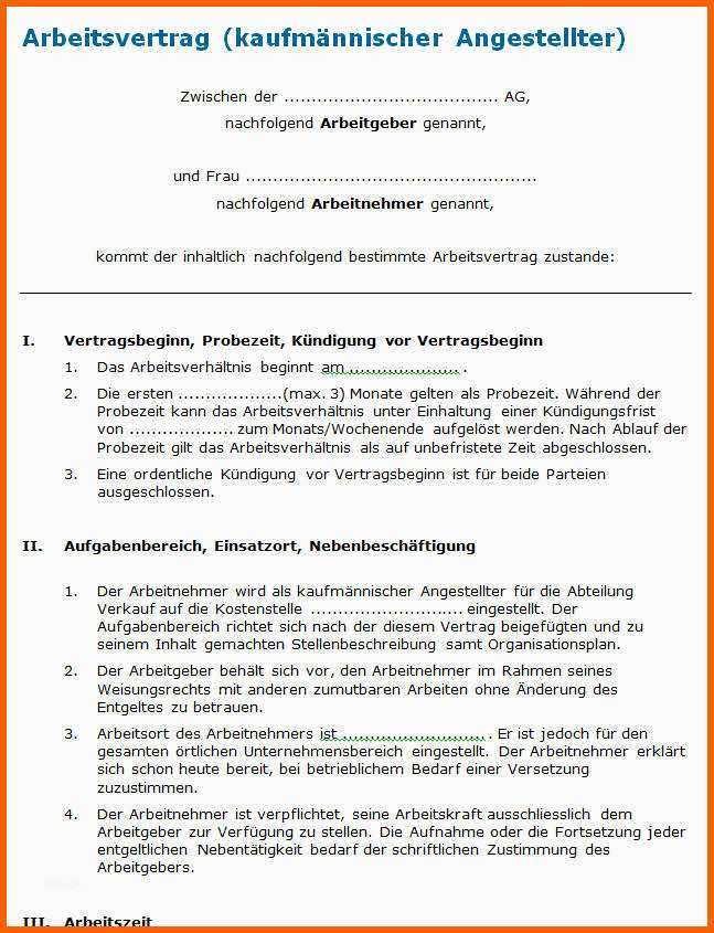 Hervorragen Vorlage Arbeitsvertrag Professionelles Muster Zum Download