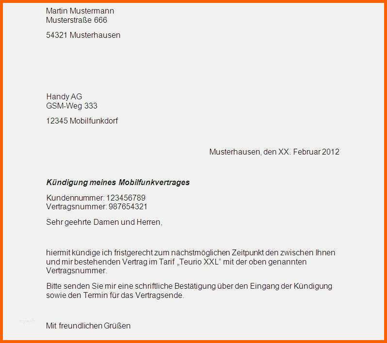 Hervorragen Vorlage Kündigung Handyvertrag Neu Handyvertrag Kündigung