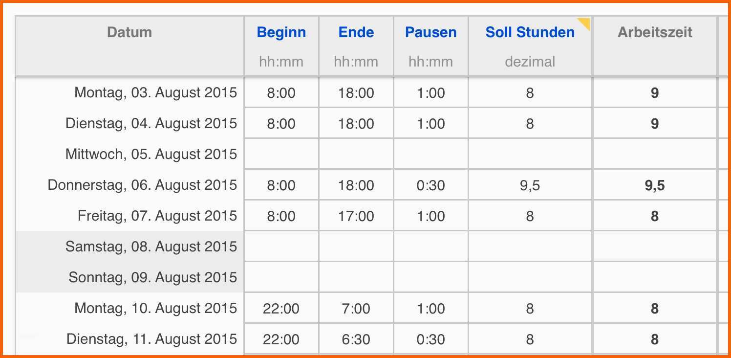 Hervorragen Vorlage Zur Dokumentation Der Täglichen Arbeitszeit Excel