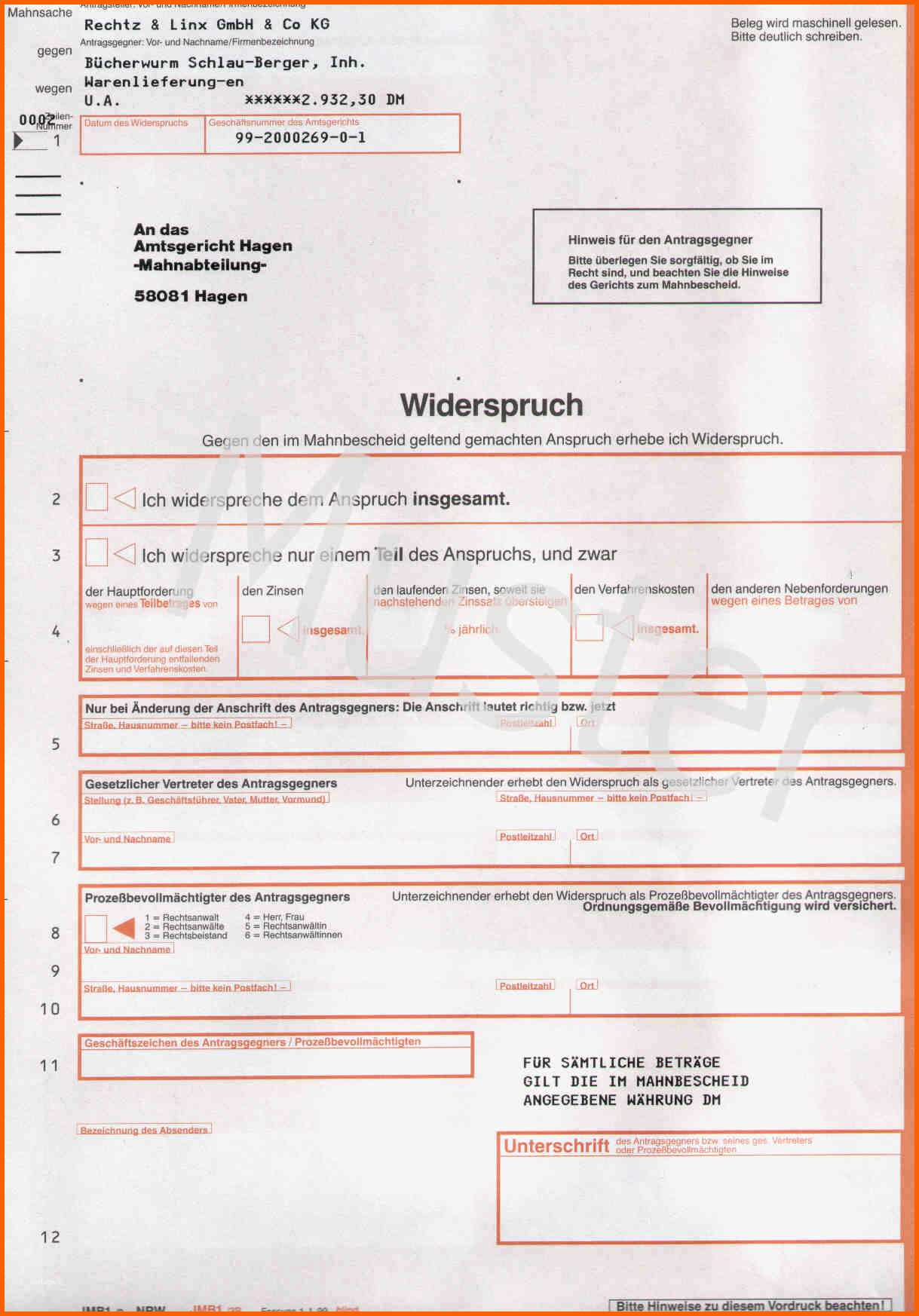 Hervorragend 10 Widerspruch Mahnbescheid Vorlage