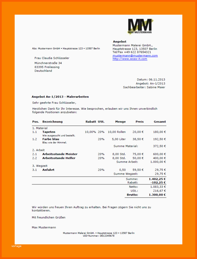 Hervorragend 7 Angebot Englisch Muster
