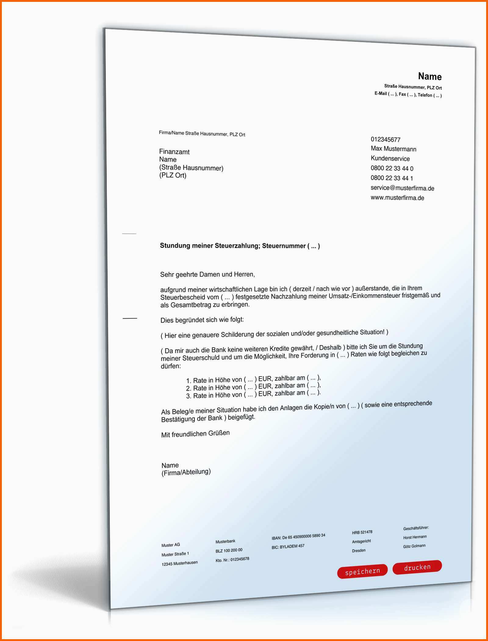 Hervorragend Antrag Auf Stundung Der Steuerschuld