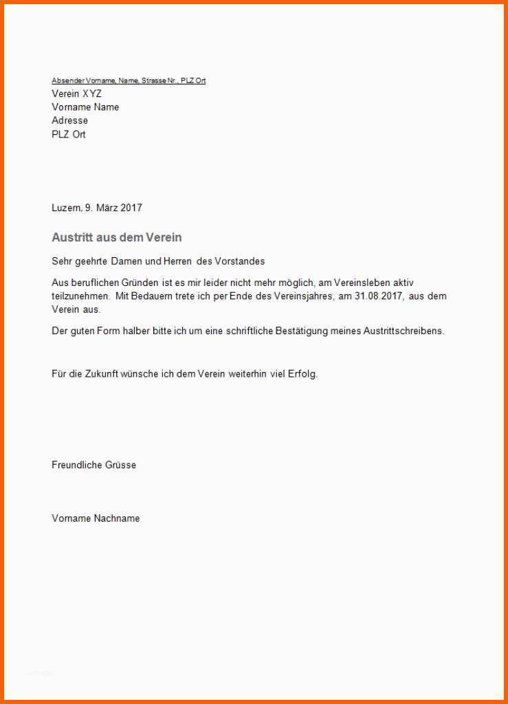 Hervorragend Austrittschreiben Verein Vorlage Vereinsaustritt Muster
