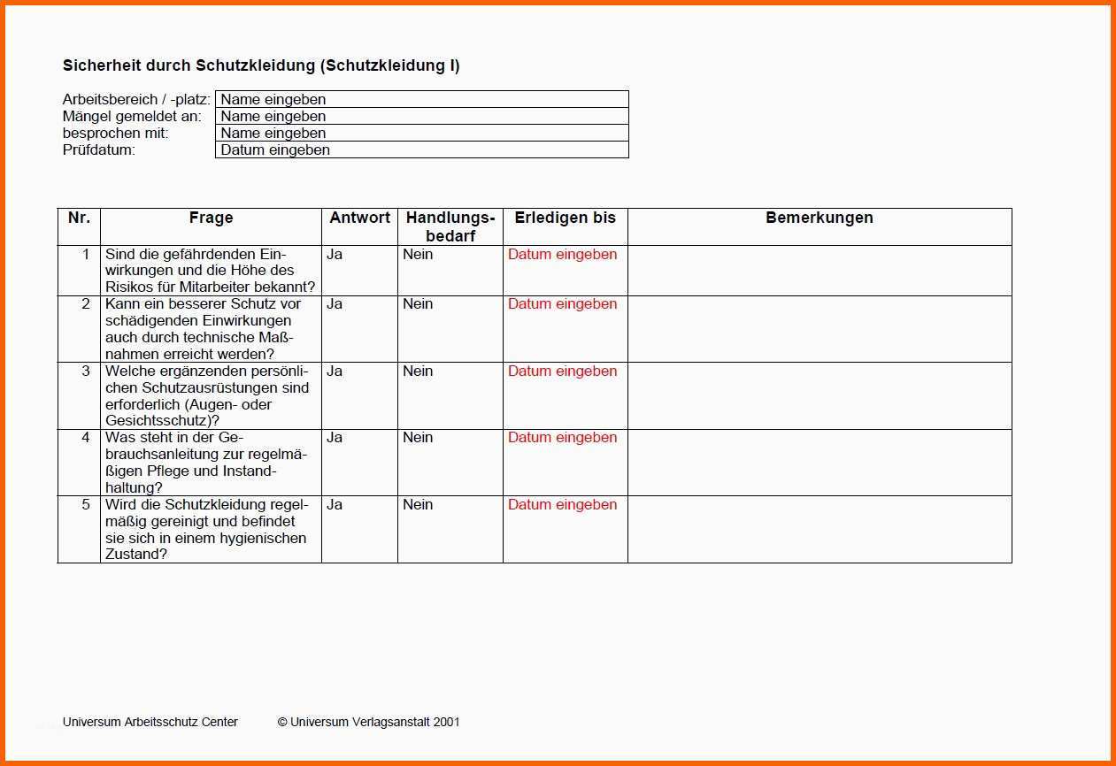Hervorragend Checkliste Sicherheit Durch Schutzkleidung sofort Download