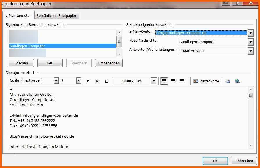 Hervorragend E Mail Signatur Anlegen In Outlook Anleitung Tutorial