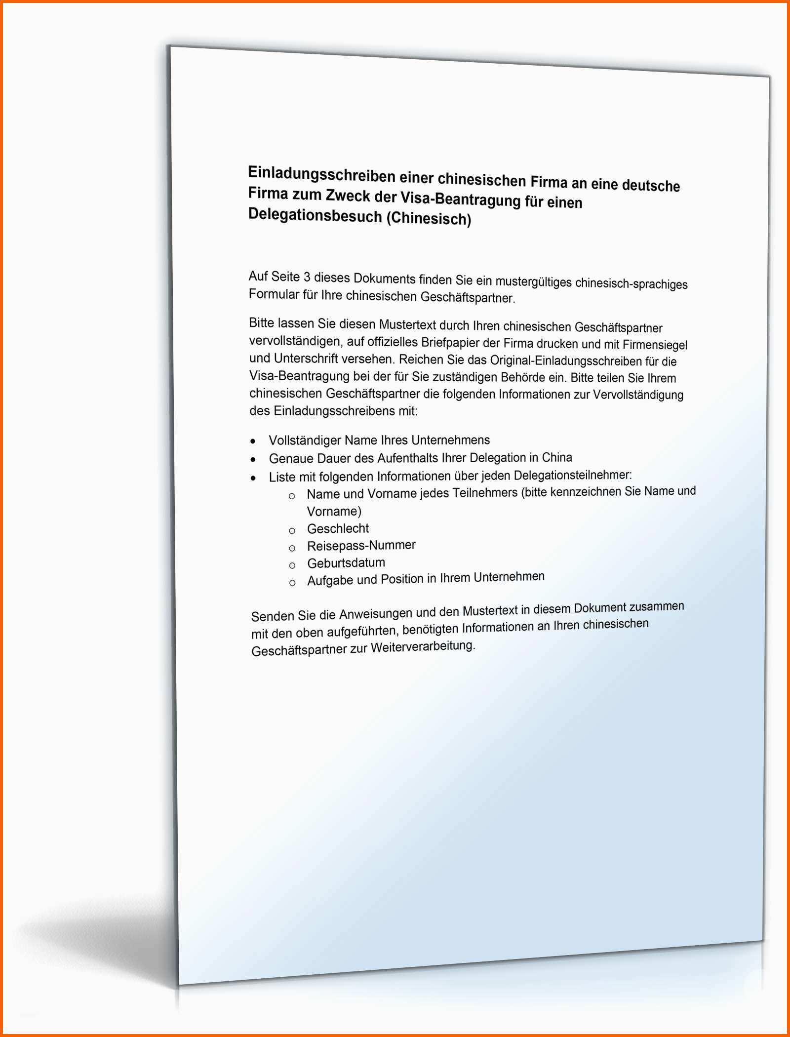 Hervorragend Einladungsschreiben Einer Chinesischen Firma | Kostenlos