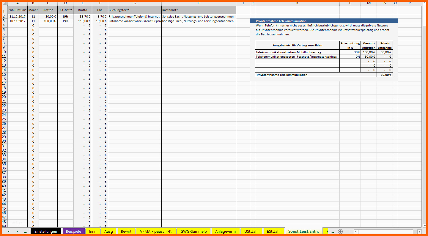 Hervorragend Excel Vorlage Einnahmenüberschussrechnung EÜr Pierre
