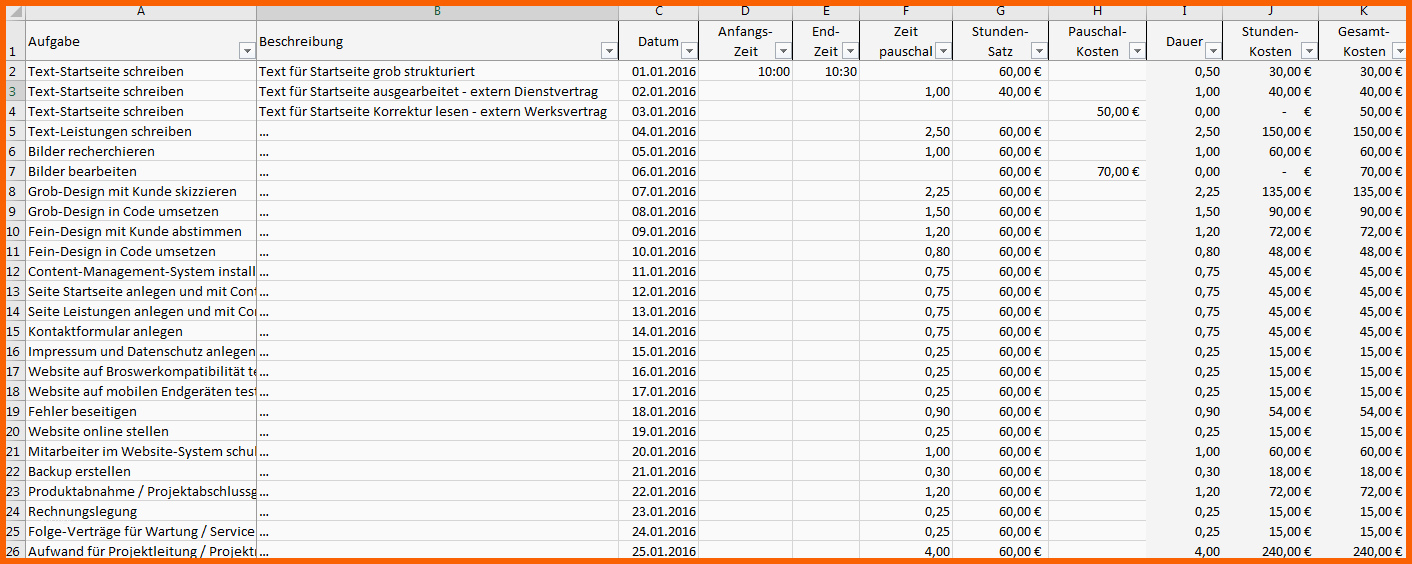 Hervorragend Excel Vorlage Projekt Kalkulation Controlling Pierre Tunger