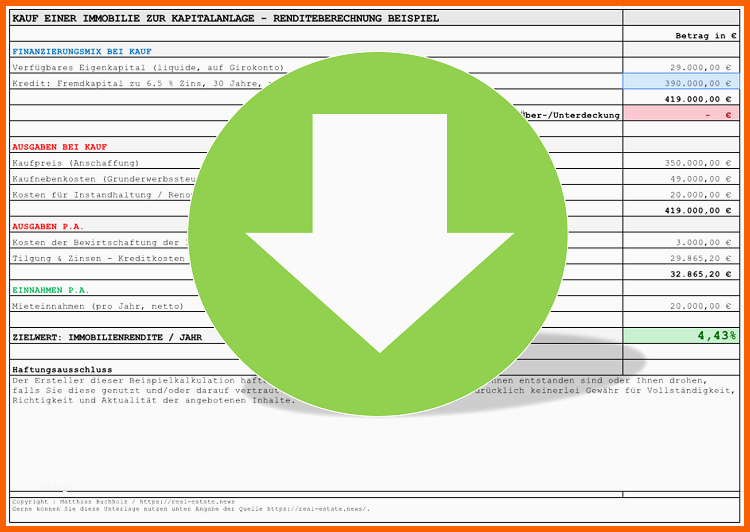 Hervorragend Free Download Beispiel Renditekalkulation Für Immobilie