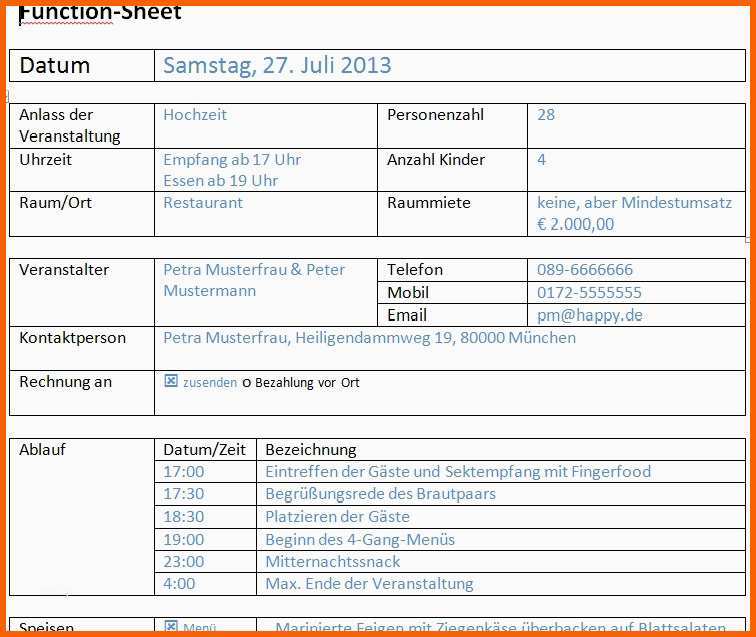 Hervorragend Functionsheet Und Bankett Laufzettel