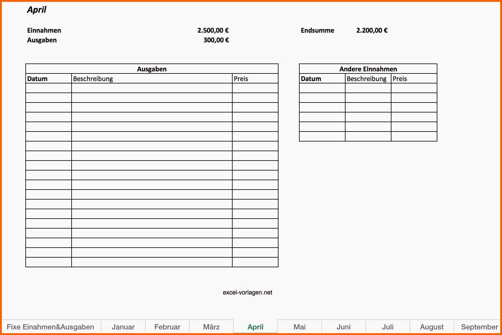 Hervorragend Haushaltsbuch Excel Vorlage Kostenlos Beste Excel Vorlagen