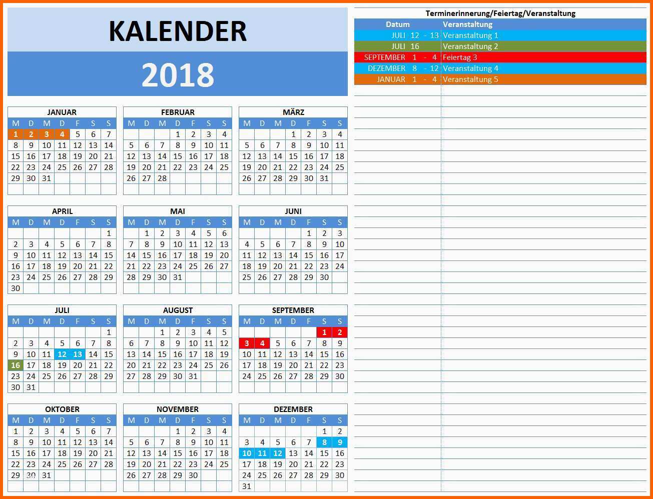 Hervorragend Kalender 2018