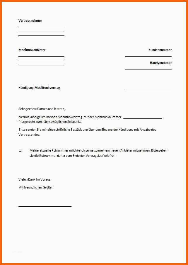 Hervorragend Kündigung Handyvertrag Vorlage Download