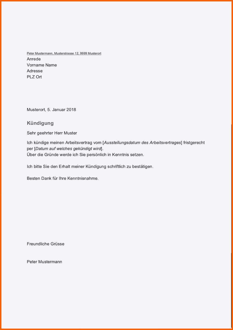 Hervorragend Kündigungsschreiben Arbeitgeber Muster Kostenlos