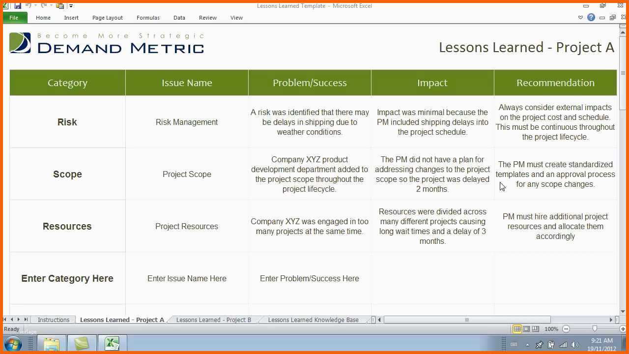 Hervorragend Lessons Learned Template
