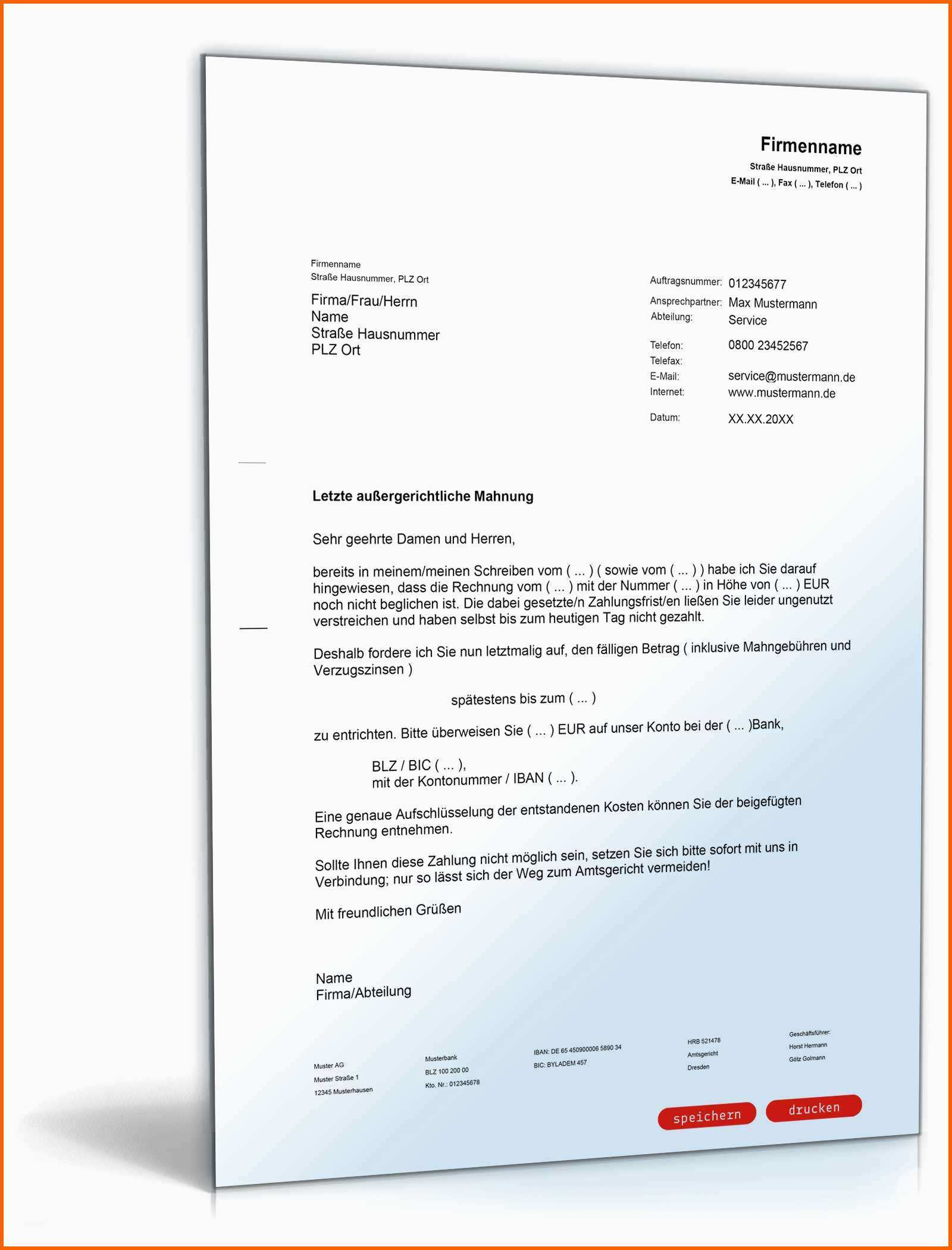 Hervorragend Letzte Mahnung Vorlage Zum Download – Vorlagens Download