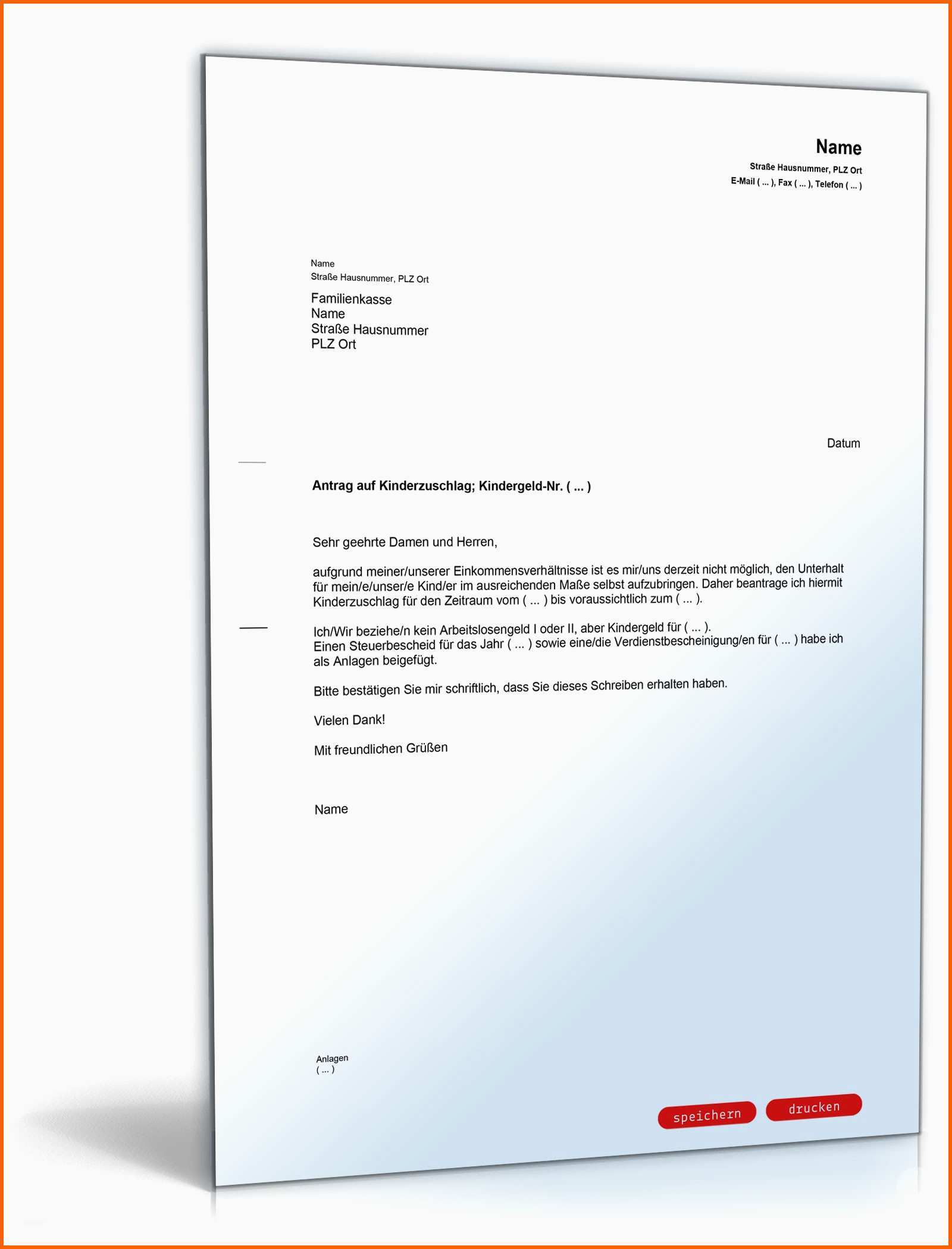 Hervorragend Muster Antrag Kinderzuschlag Zum Download Früher
