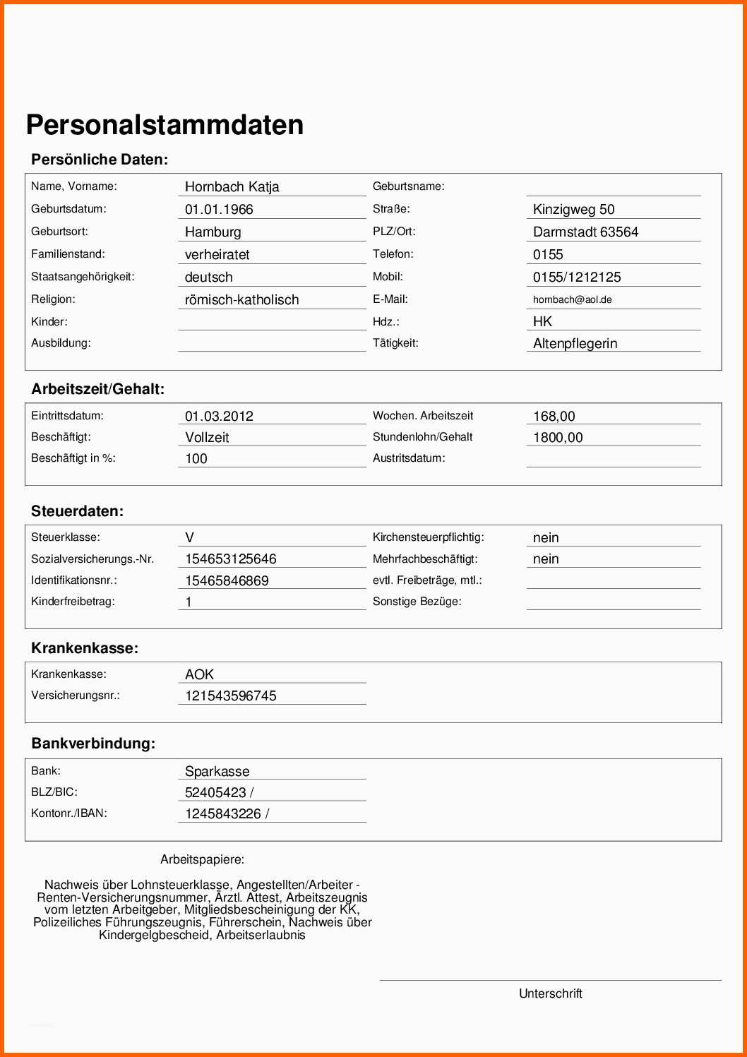 Hervorragend Personalstammblatt Meinpflege Nst