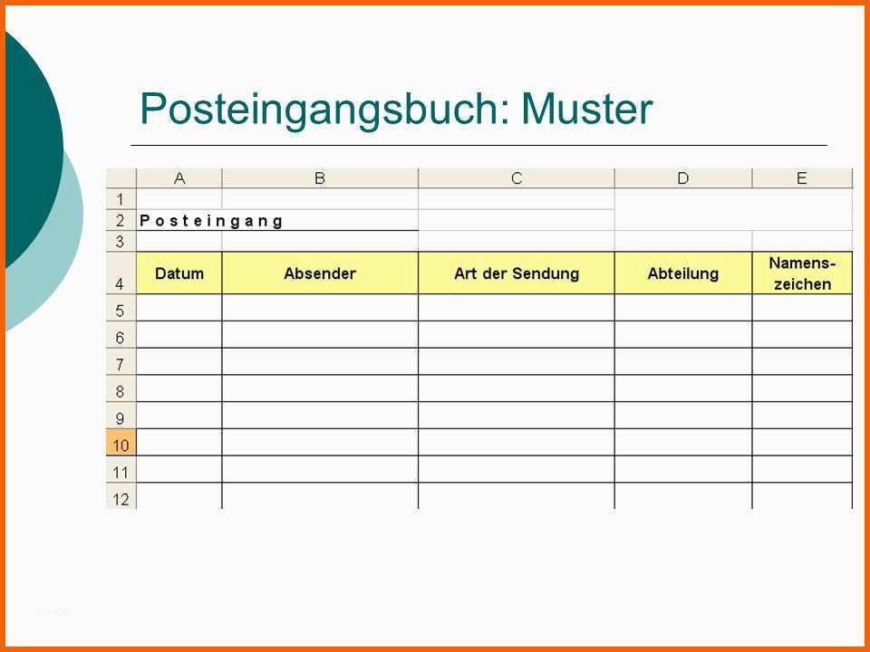 Hervorragend Posteingangsbuch Excel Vorlage Kostenlos – De Excel