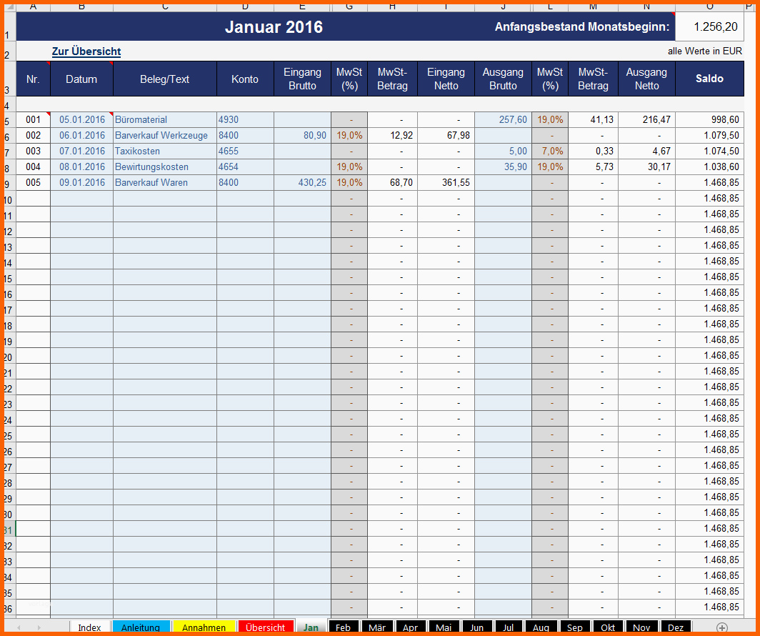 kassenbuch in excel