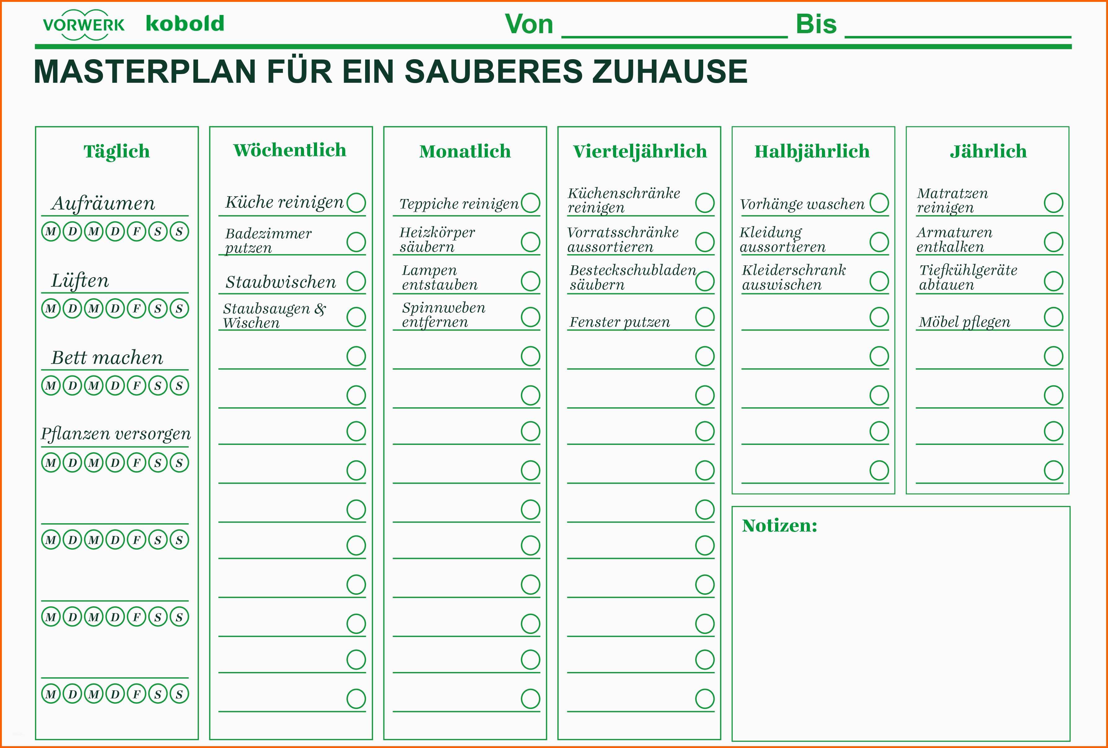 Hervorragend Putzplan Vorlage Zum Ausdrucken Wochenplan & Jahresplan