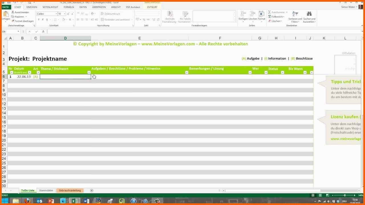 Hervorragend Tutorial Excel to Do Liste Pendenzenliste Aufgabenliste