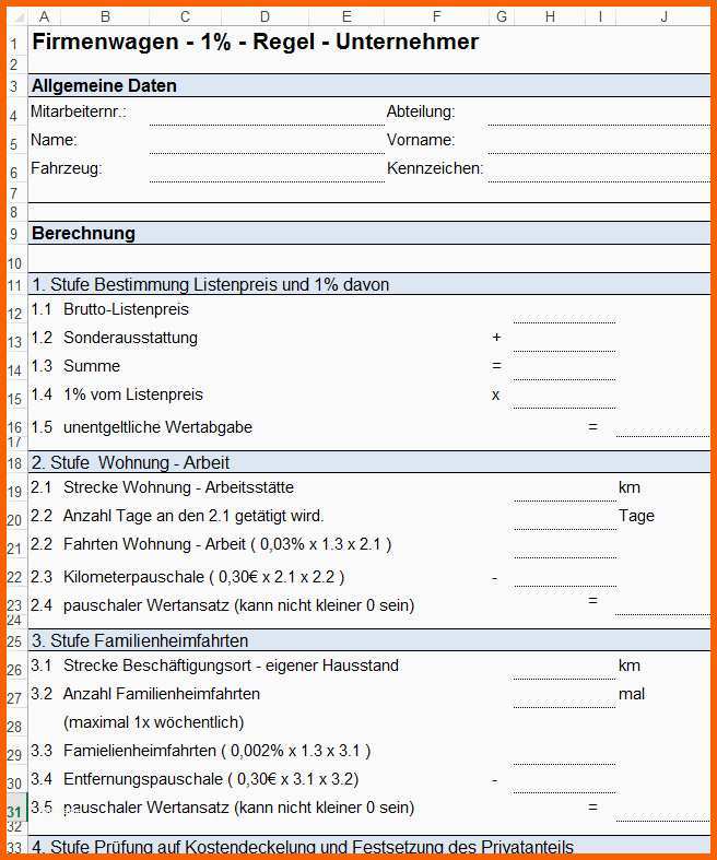 Hervorragend Vorlage formulare Zur Pkw Nutzung Und Fahrtenbuch