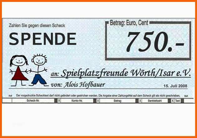 Hervorragend Vorlage Scheck Spende – Vorlagen 1001