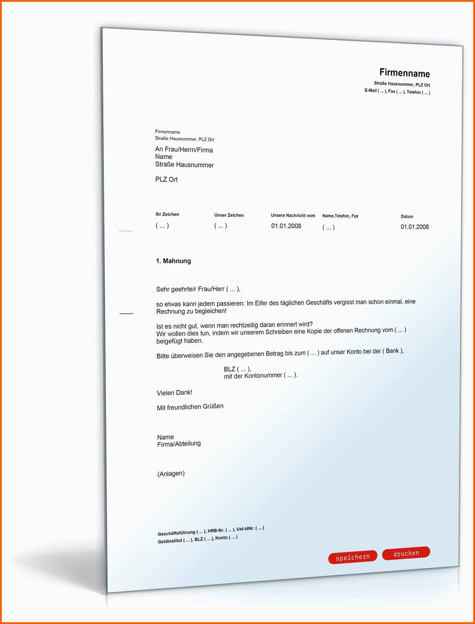 Ideal 1 Mahnung Zahlungserinnerung Freundlich Muster