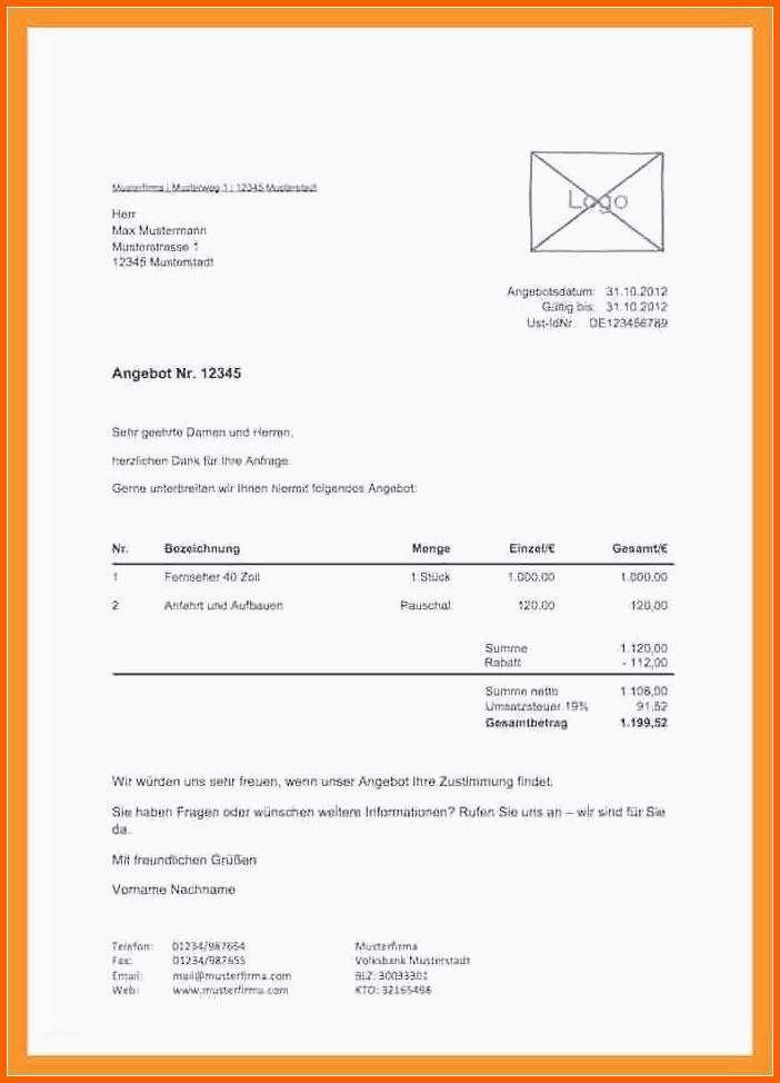 Ideal 10 Unverbindliches Angebot Vorlage