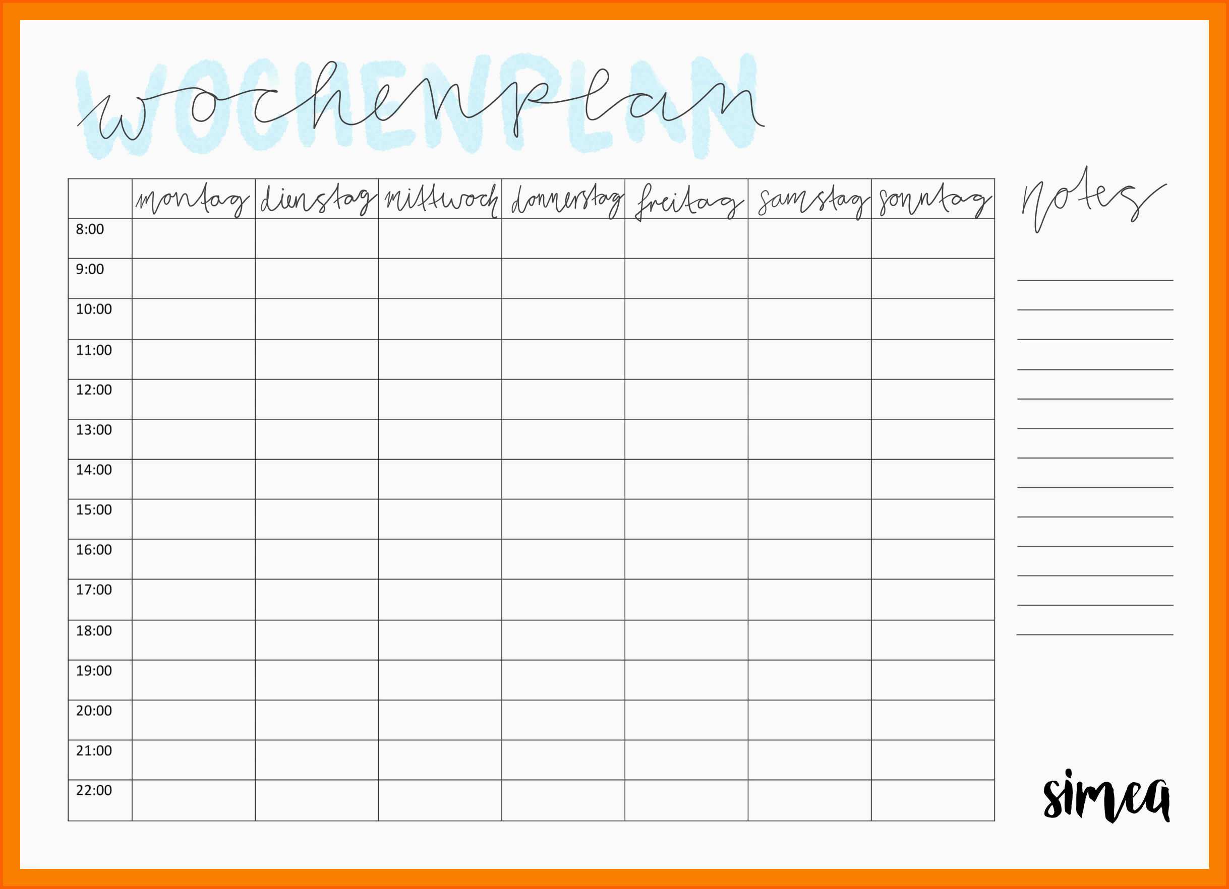Ideal 10 Wochenarbeitsplan Vorlage