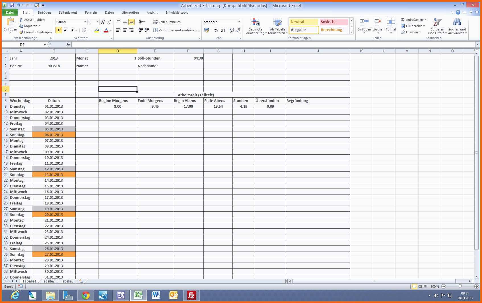 Ideal 14 Arbeitszeiterfassung Excel Kostenlos