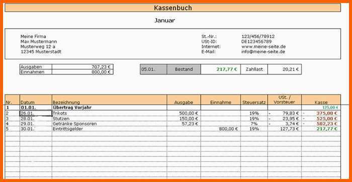 Ideal 15 Muster Kassenbuch