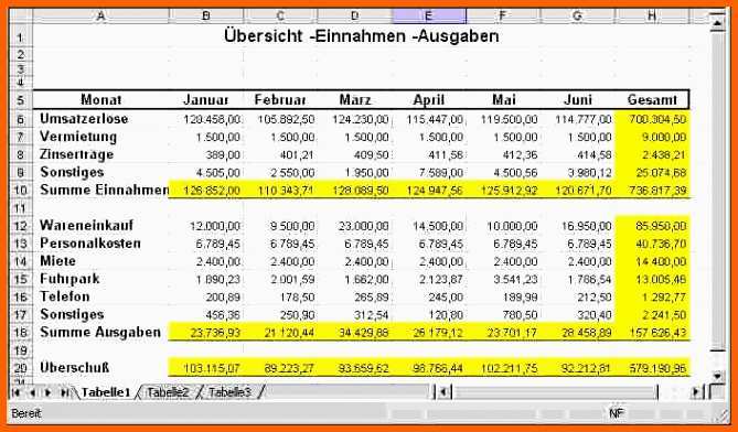 Ideal 16 Vorlage Einnahmen Ausgaben Rechnung Excel Vorlagen123