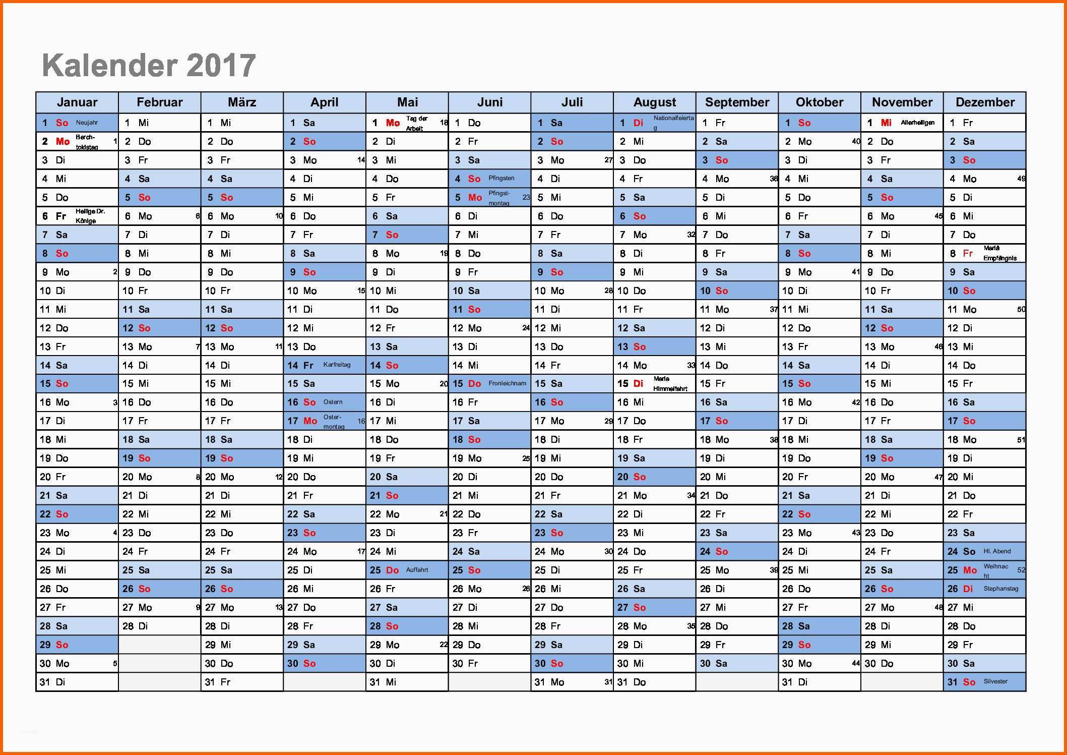 Ideal A3 Kalender 2017 Schweiz Mit Kalenderwochen Excel Und Pdf