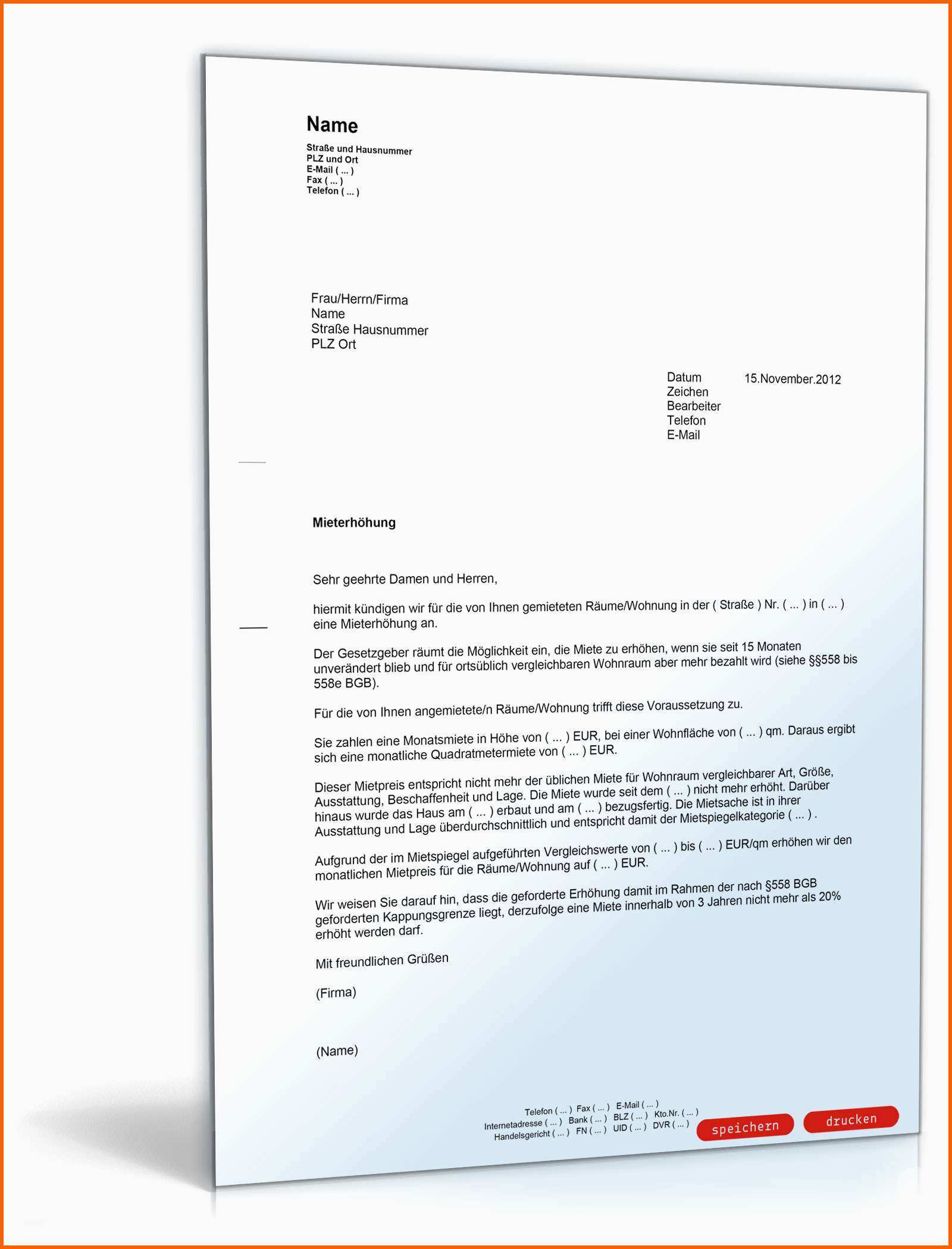 Ideal Ankündigung Einer Mieterhöhung Muster Vorlage Zum Download