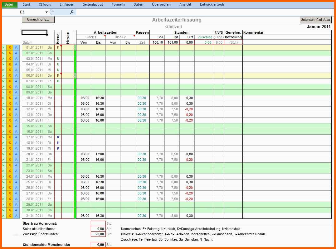 Ideal Arbeitszeiterfassung Excel