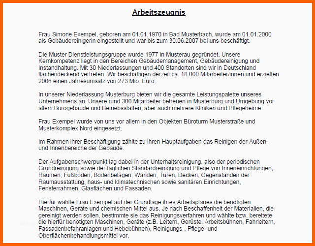 Ideal Arbeitszeugnis Sehr Gut Gebäudereinigerin Vorlage Zum